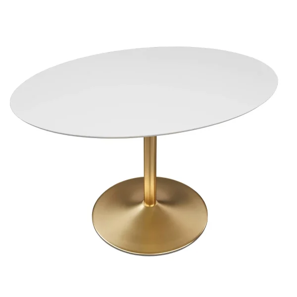 Buylateral Pisa Oval Modern Dining Table White/Gold: Gold-Tone Base, 4-Seater, MDF Surface