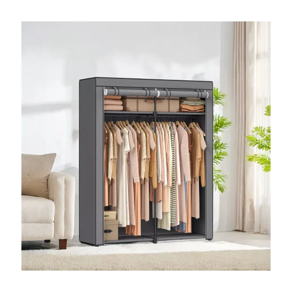 55.1 x 16.9 x 68.5 Inches Portable Clothes Storage Organizer, Non-Woven Fabric Covered Wardrobe Closet with Clothes Rail Gray
