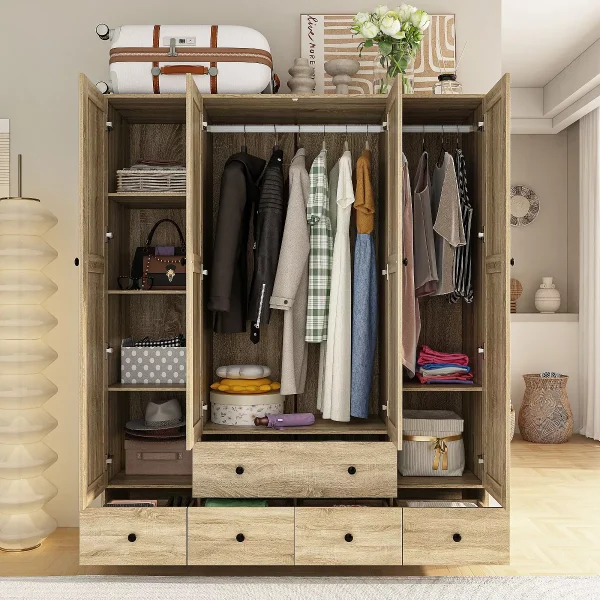 Yellow Wooden Wardrobe Closet Freestanding Armoire