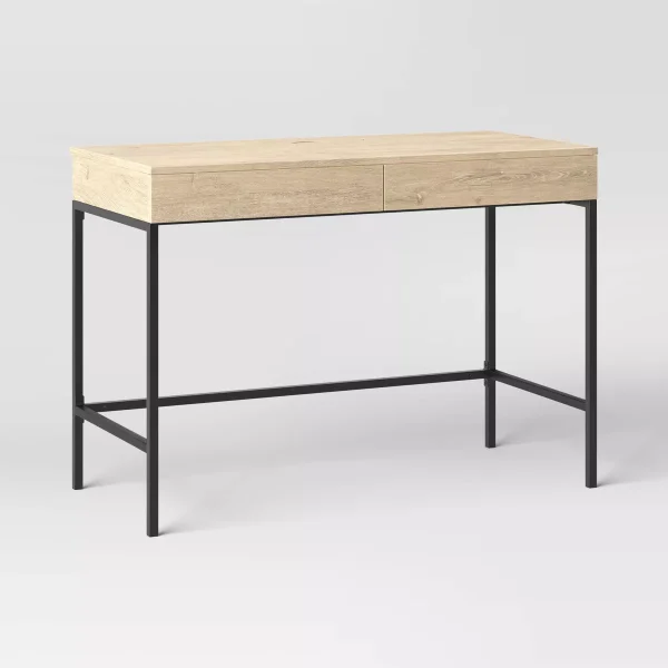 Loring Wood Writing Desk with Drawers and Charging Station